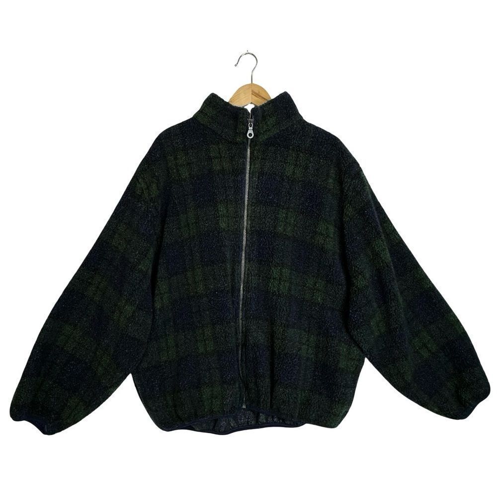 Vintage Green &  Black Plaid Full-Zip Fleece Jacket BACK PACK Brand Size 2XL